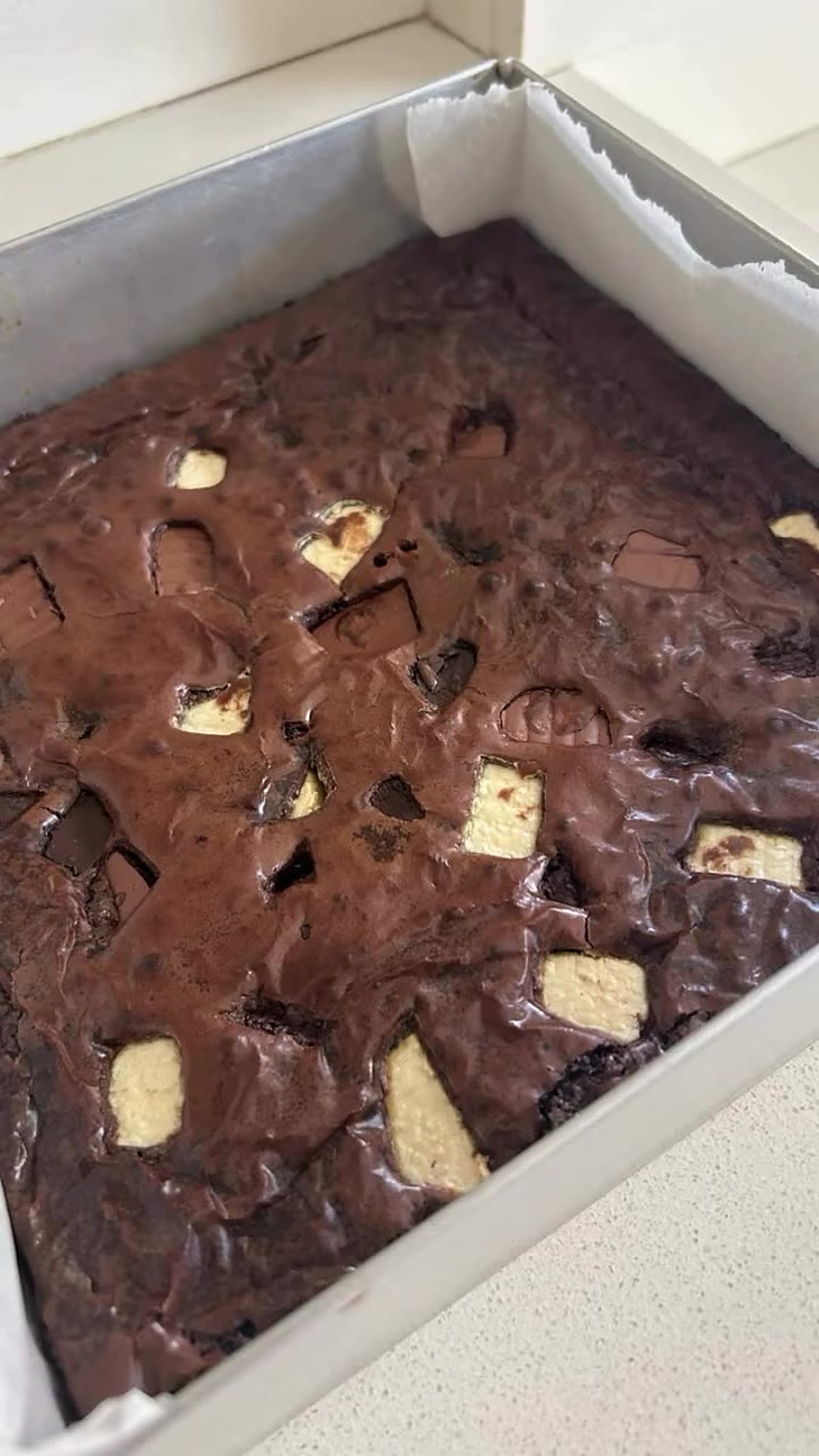 Fudgy brownie slab in a gift box